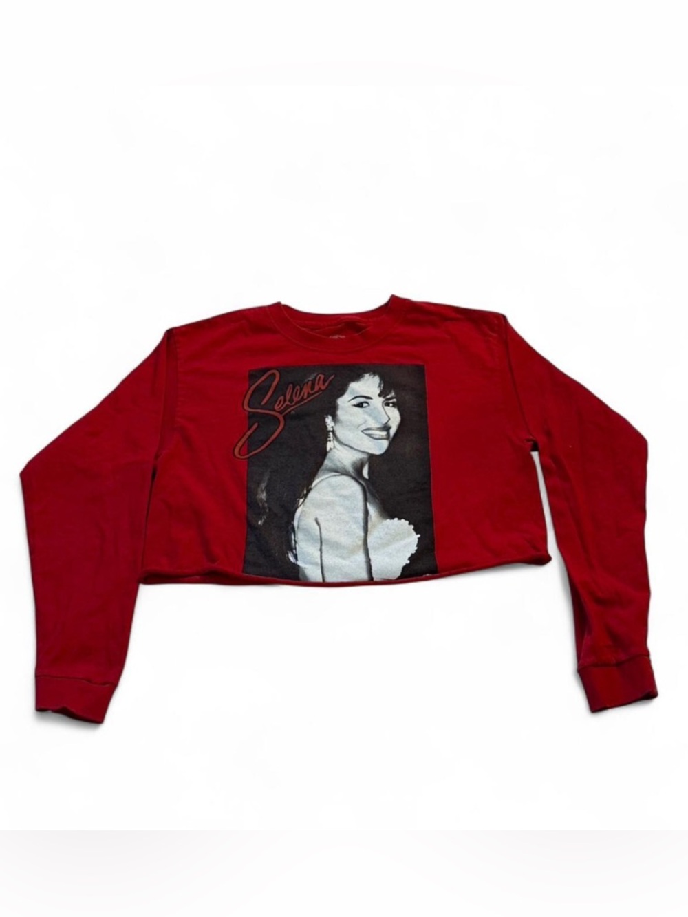 Graphic Selena Gomez Red Cropped Sweatshirt - Tribute